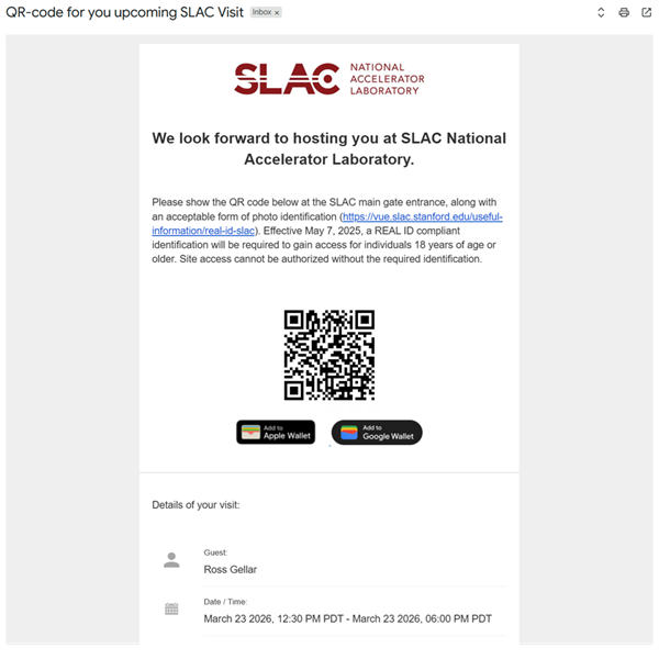 QR code for guests visiting SLAC 